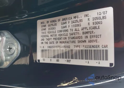 2008 Honda Accord 3.5 Ex-L from USA, damaged, VIN 1HGCS21878A005162